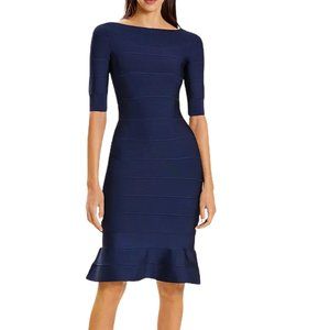 Herve Leger Blue Boat Neck Bandage Dress Size M